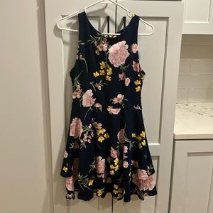 B. Darlin Women’s Navy Pink Yellow Floral Polyester Sleeveless Mini Dress